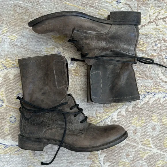 Via Roma 15 Leather Combat Boots Size 39