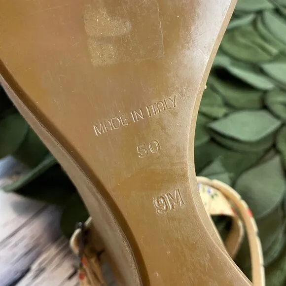 Via Spiga Beige Multi Waikiki Leather Platform Sandals Wedges Size 9