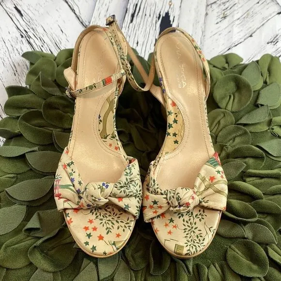 Via Spiga Beige Multi Waikiki Leather Platform Sandals Wedges Size 9