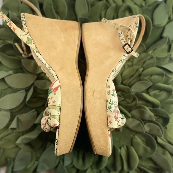 Via Spiga Beige Multi Waikiki Leather Platform Sandals Wedges Size 9