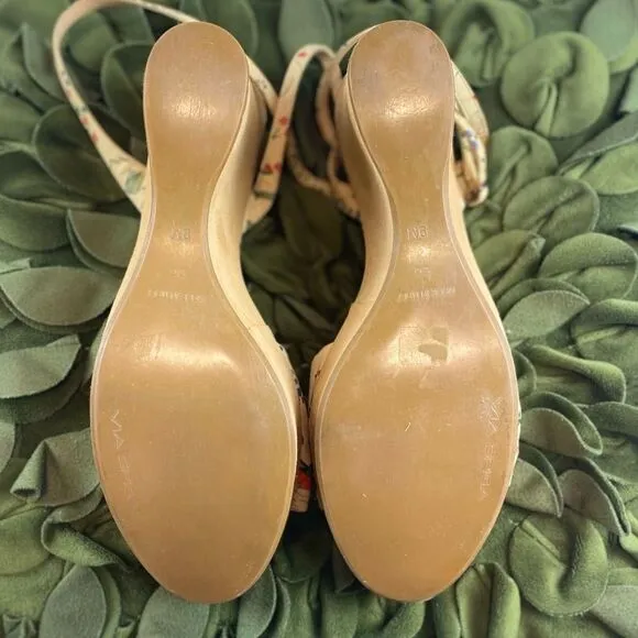 Via Spiga Beige Multi Waikiki Leather Platform Sandals Wedges Size 9