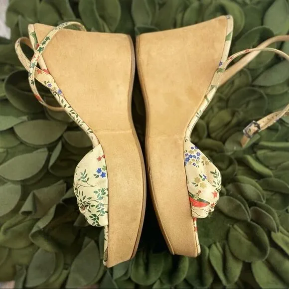Via Spiga Beige Multi Waikiki Leather Platform Sandals Wedges Size 9