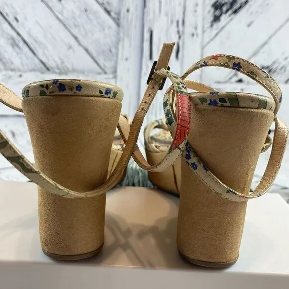 Via Spiga Beige Multi Waikiki Leather Platform Sandals Wedges Size 9