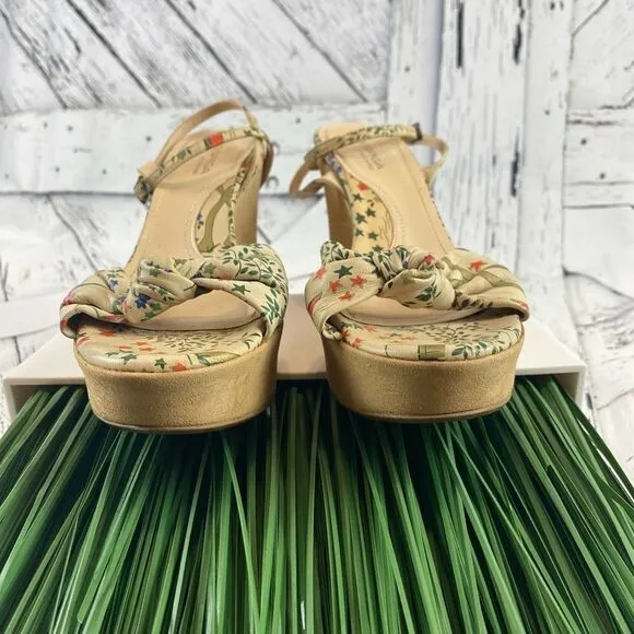 Via Spiga Beige Multi Waikiki Leather Platform Sandals Wedges Size 9