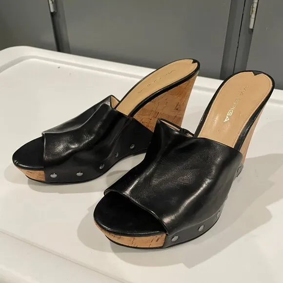 VIA SPIGA Black Open Toe Wedge Sandals