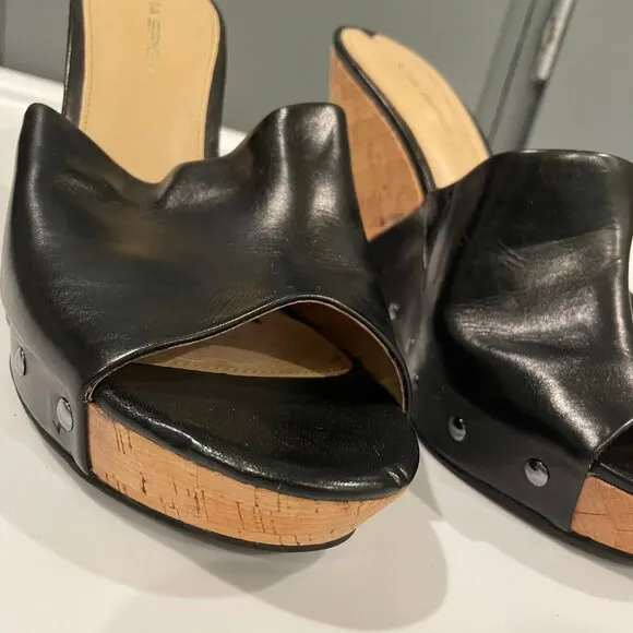 VIA SPIGA Black Open Toe Wedge Sandals