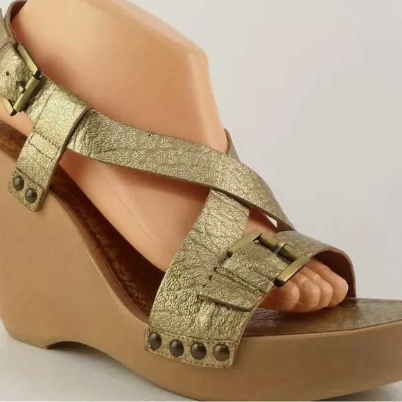 VIA SPIGA BORN Bronze Metallic Leather‎ Designer Wedges Sandals size 9.5