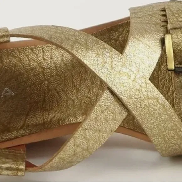 VIA SPIGA BORN Bronze Metallic Leather‎ Designer Wedges Sandals size 9.5
