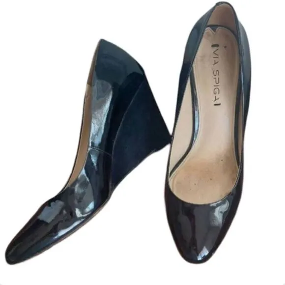 Via Spiga Foster Patent Leather Wedge Shoe size 8.5