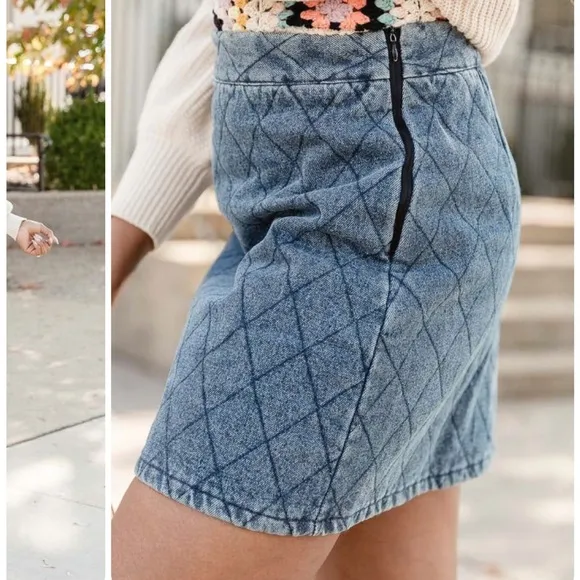 Vici Dolls quilted jeans denim mini skirt