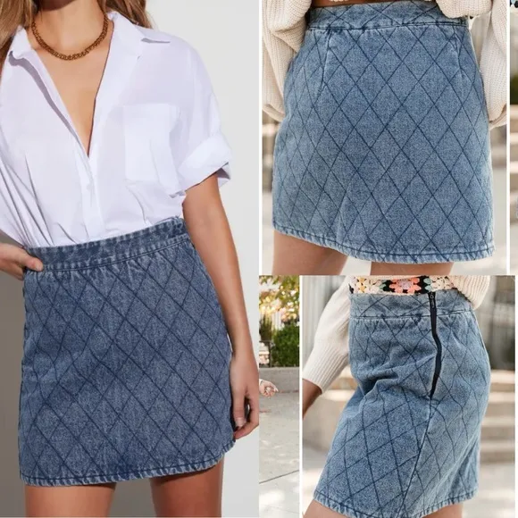 Vici Dolls quilted jeans denim mini skirt