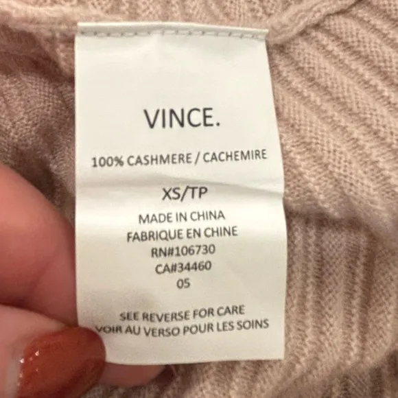 Vince 100% Cashmere sweater Sz S Horizontal Rib Boatneck powder pink like new