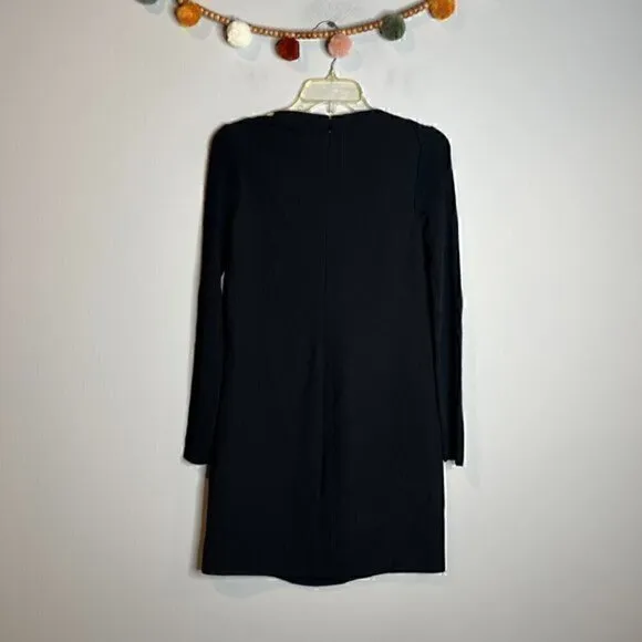 Vince black mixed media long sleeve black boat neck dress
