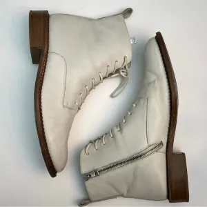 Vince Cabria White Leather Lace Up Combat Boots, Size 39.5/US 9.5