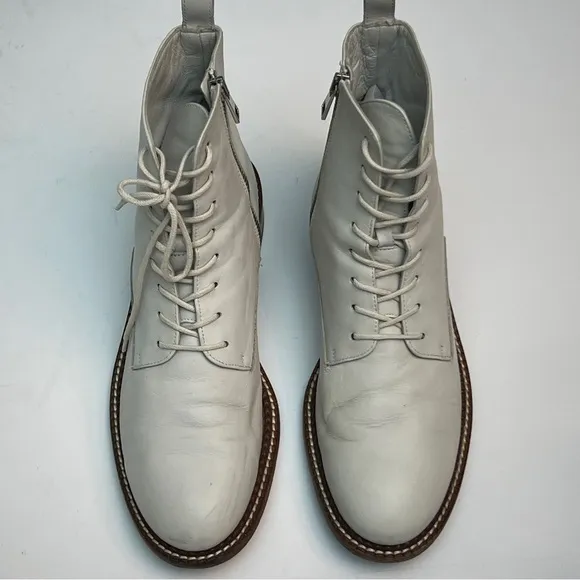Vince Cabria White Leather Lace Up Combat Boots, Size 39.5/US 9.5