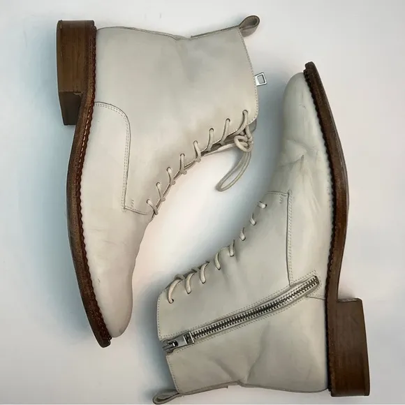 Vince Cabria White Leather Lace Up Combat Boots, Size 39.5/US 9.5