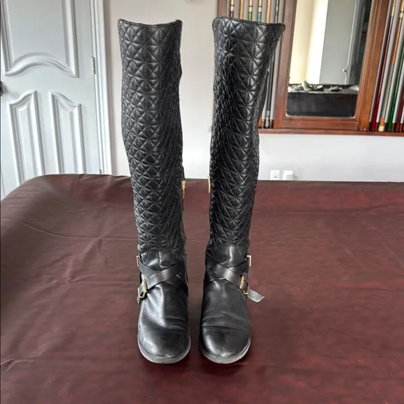 Vince Camuto Black Over the Knee Boots Classic Lace-Up