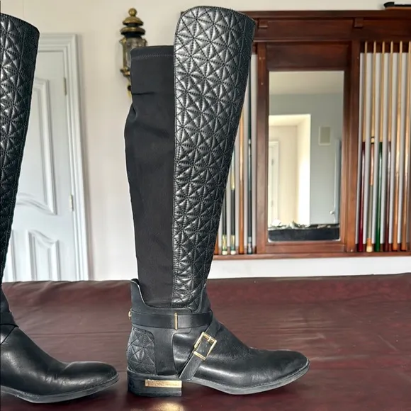 Vince Camuto Black Over the Knee Boots Classic Lace-Up