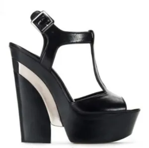 VINCE CAMUTO black T-strap Black Babe platforms peep toe Toe 7.5