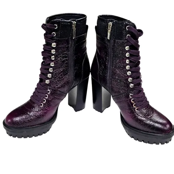 Vince Camuto Ermania Moon Lace-Up Platform Combat Boots, purple, size 7.5