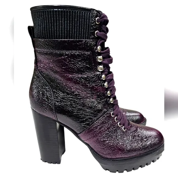 Vince Camuto Ermania Moon Lace-Up Platform Combat Boots, purple, size 7.5