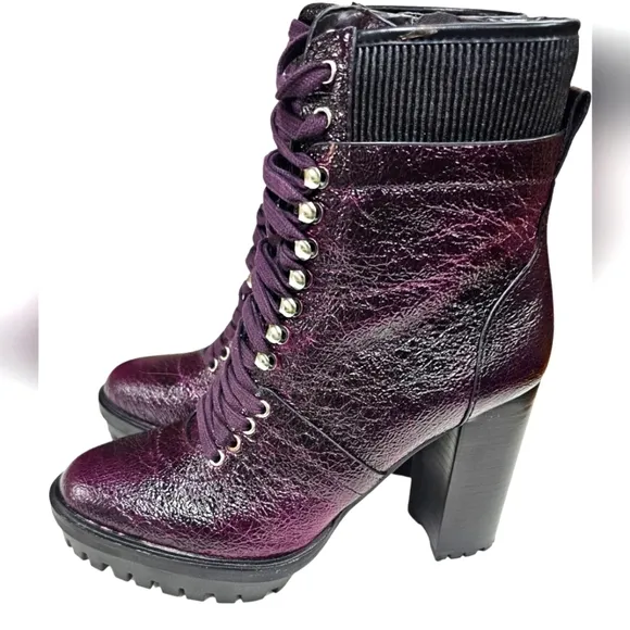 Vince Camuto Ermania Moon Lace-Up Platform Combat Boots, purple, size 7.5