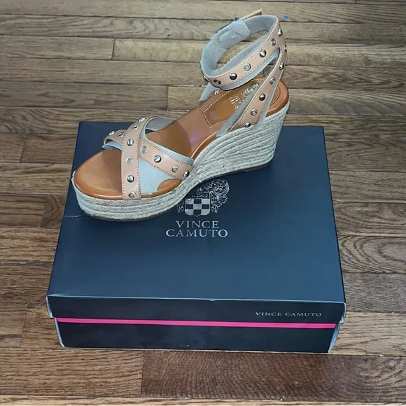 Vince Camuto Feegella Jute Covered Wedge Platform Sandal Golden Walnut Women's 9