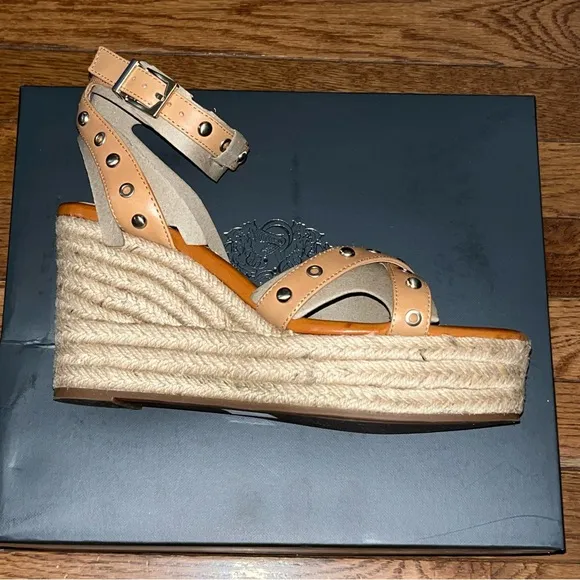 Vince Camuto Feegella Jute Covered Wedge Platform Sandal Golden Walnut Women's 9
