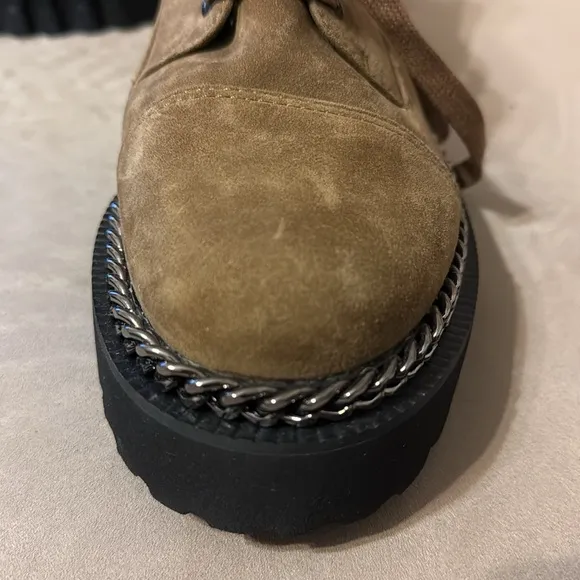 Vince Camuto Mindita combat boot brown suede chain size 9.5 women’s. Never worn!