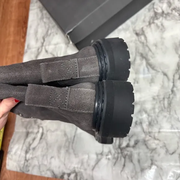 Vince Camuto Popinta Grey Suede Combat Boots NWT new in box size 8 punk goth