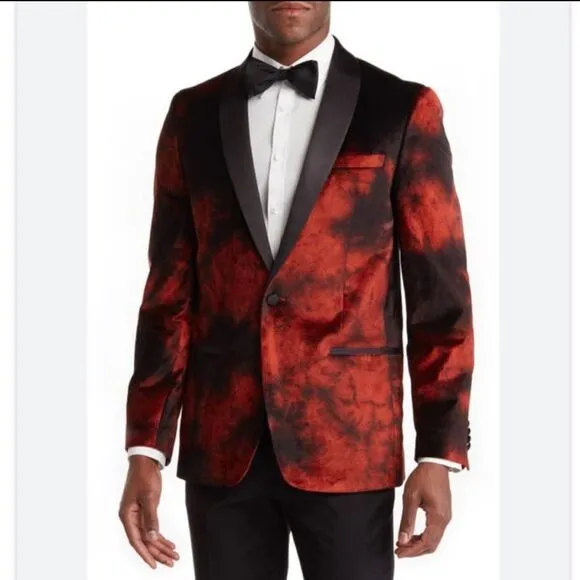 Vince Camuto Powis Satin Shawl Lapel Dinner Jacket In Burnt Red Brule Rouge 42S