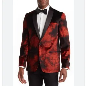 Vince Camuto Powis Satin Shawl Lapel Dinner Jacket In Burnt Red Brule Rouge 42S