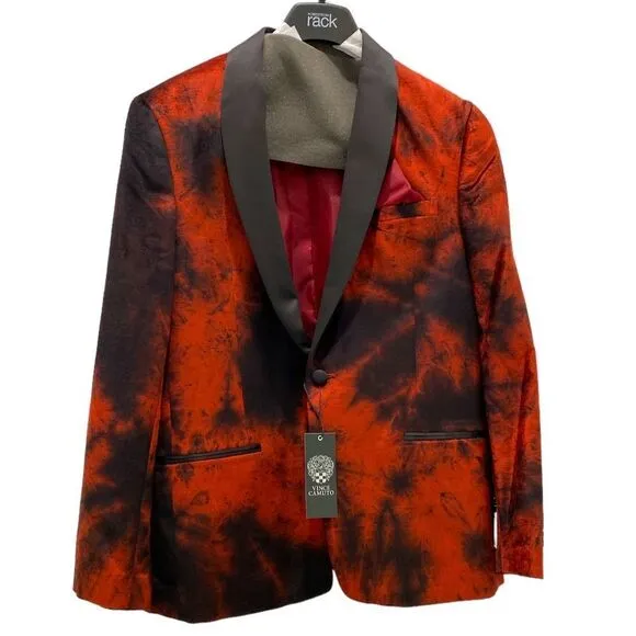 Vince Camuto Powis Satin Shawl Lapel Dinner Jacket In Burnt Red Brule Rouge 42S