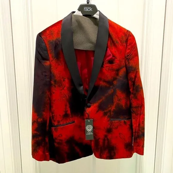 Vince Camuto Powis Satin Shawl Lapel Dinner Jacket In Burnt Red Brule Rouge 42S