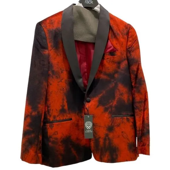 Vince Camuto Powis Satin Shawl Lapel Dinner Jacket In Burnt Red Brule Rouge 42S