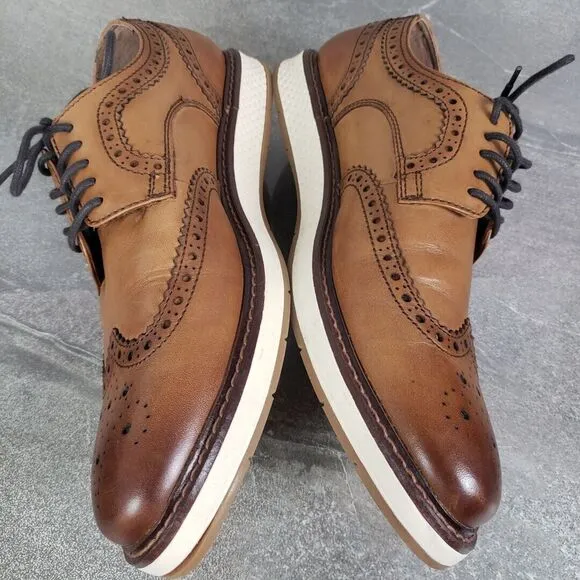 Vince Camuto Shoes Mens 12 M Cognac Brown Essien Wingtip Oxford Lace Up