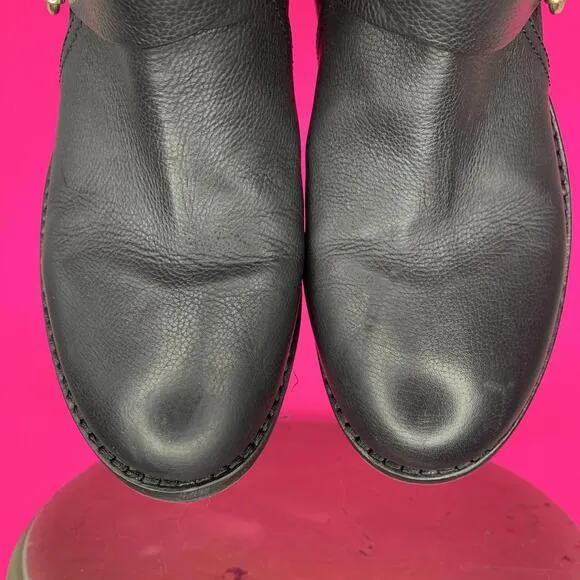 Vince Camuto Wethima Black Leather Crisscross Straps Mid Calf Moto Boot Sz 9