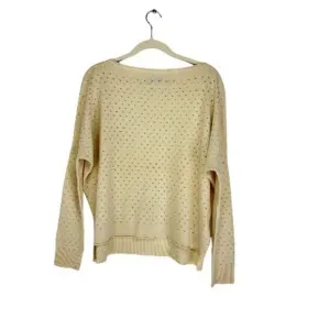 Vince. Cashmere Pullover Sweater Long Sleeve Boat Neck Eyelet Detail Cream M