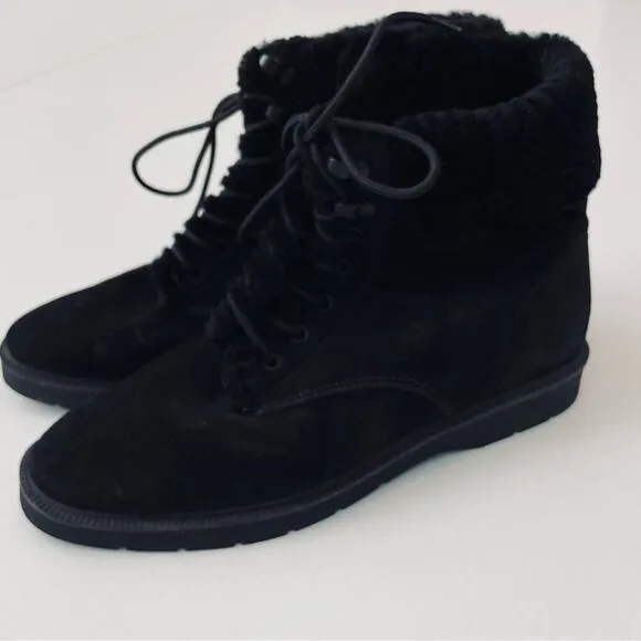 Vince Hayes Shearling combat boots lace-up black boots size 9.5