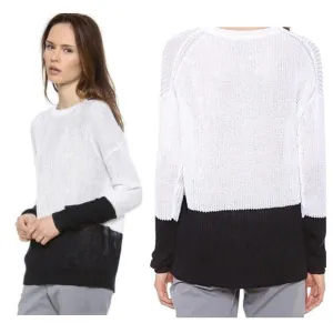 Vince Linen White Navy Colorblock Open Knit Oversized Sweater XS Fisherman