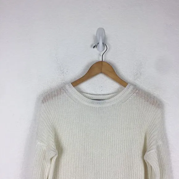 Vince Linen White Navy Colorblock Open Knit Oversized Sweater XS Fisherman