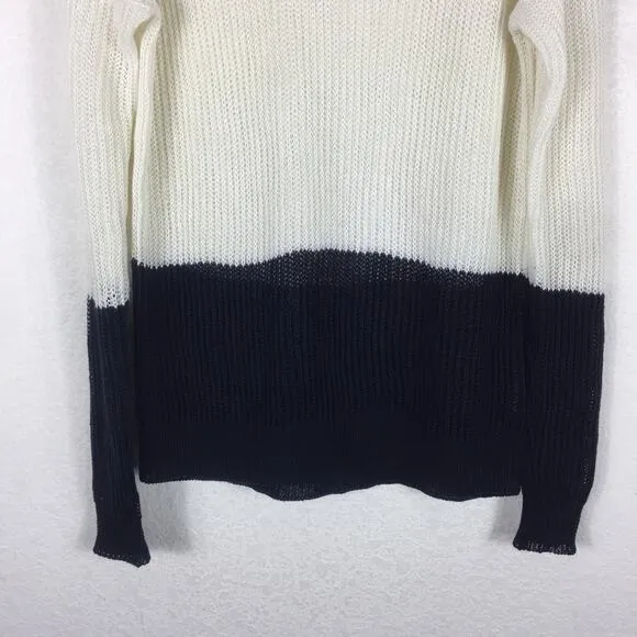 Vince Linen White Navy Colorblock Open Knit Oversized Sweater XS Fisherman