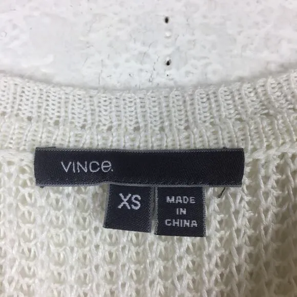 Vince Linen White Navy Colorblock Open Knit Oversized Sweater XS Fisherman