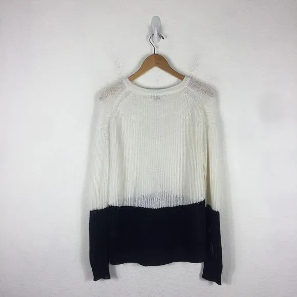 Vince Linen White Navy Colorblock Open Knit Oversized Sweater XS Fisherman