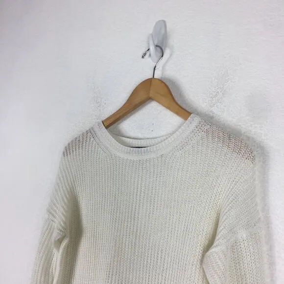 Vince Linen White Navy Colorblock Open Knit Oversized Sweater XS Fisherman