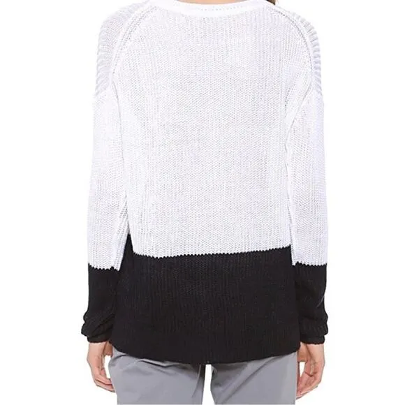 Vince Linen White Navy Colorblock Open Knit Oversized Sweater XS Fisherman