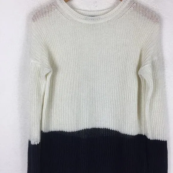 Vince Linen White Navy Colorblock Open Knit Oversized Sweater XS Fisherman