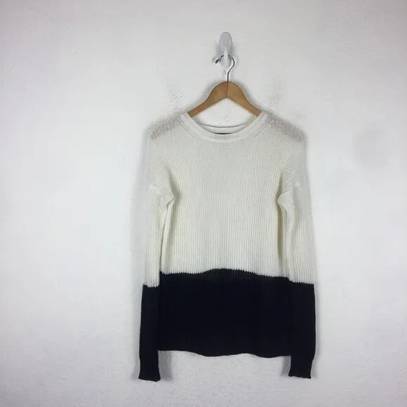 Vince Linen White Navy Colorblock Open Knit Oversized Sweater XS Fisherman