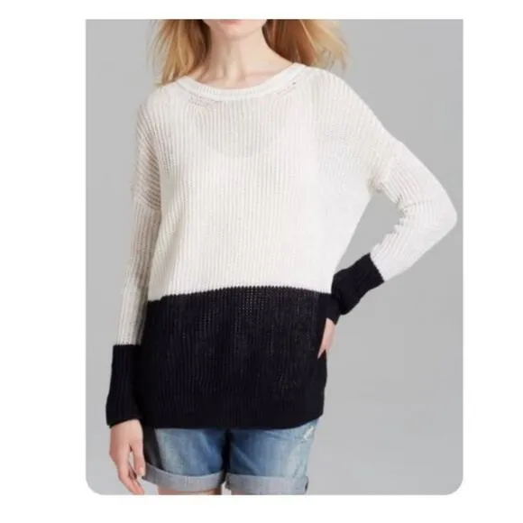 Vince Linen White Navy Colorblock Open Knit Oversized Sweater XS Fisherman