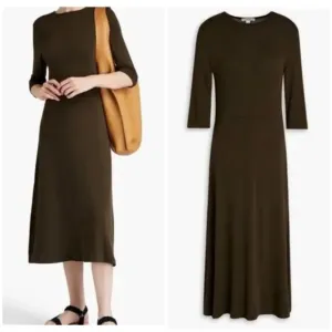 Vince Olive Green Stretch Jersey Midi Dress